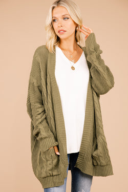 Classic Olive Green Cable Knit Cardigan - Boutique Layers – Shop The Mint