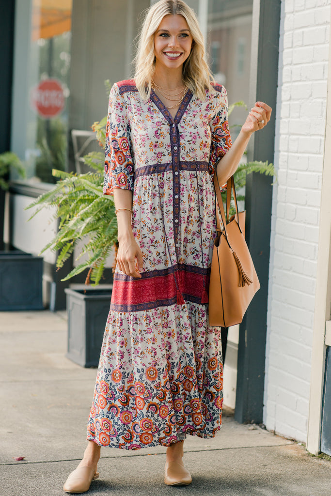 Fall Boho Red Mixed Print Maxi Dress - Boutique Maxi Dresses – Shop The ...