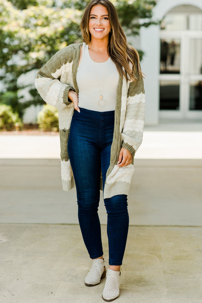 Retro Olive Green Colorblock Cardigan - Fall Layering – Shop The Mint