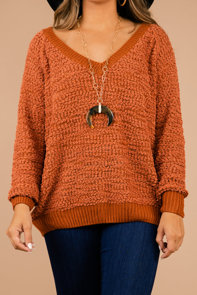 Fun Rust Orange Popcorn Sweater - Boutique Sweaters – Shop The Mint