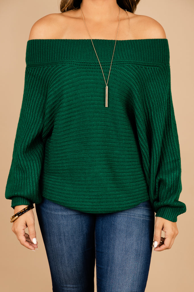 Make Your Choice Hunter Green Off The Shoulder Sweater – Shop The Mint