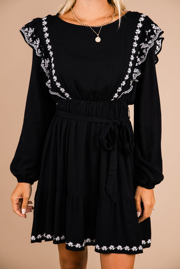 Flattering Black Embroidered Dress - Boutique Dresses – Shop The Mint