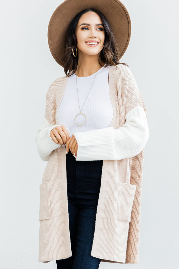 Chic Beige Brown Colorblock Cardigan - Boutique Neutrals – Shop The Mint