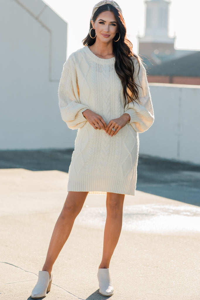 Chic Cream White Cable Knit Sweater Dress Cute Boutique Sweater