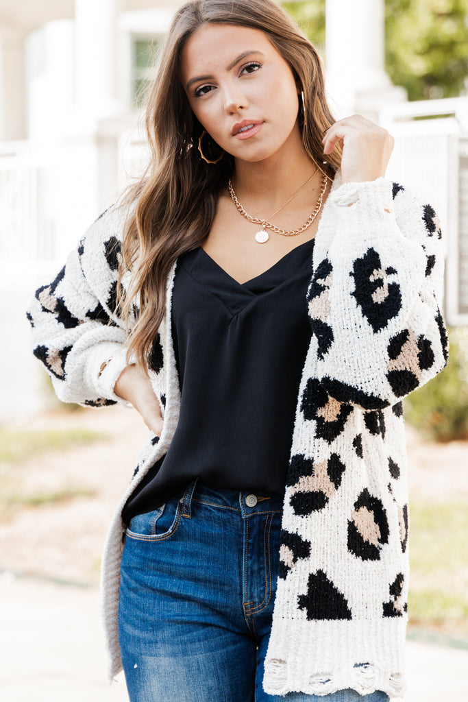 Edgy Cream White Leopard Cardigan - Boutique Layers – Shop The Mint