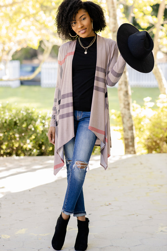 Classic Taupe Brown Plaid Cardigan - Boutique Layers – Shop The Mint