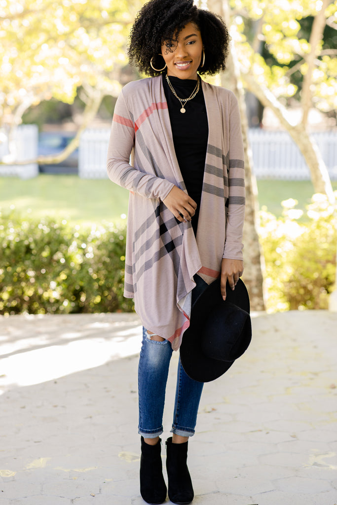 Classic Taupe Brown Plaid Cardigan - Boutique Layers – Shop The Mint