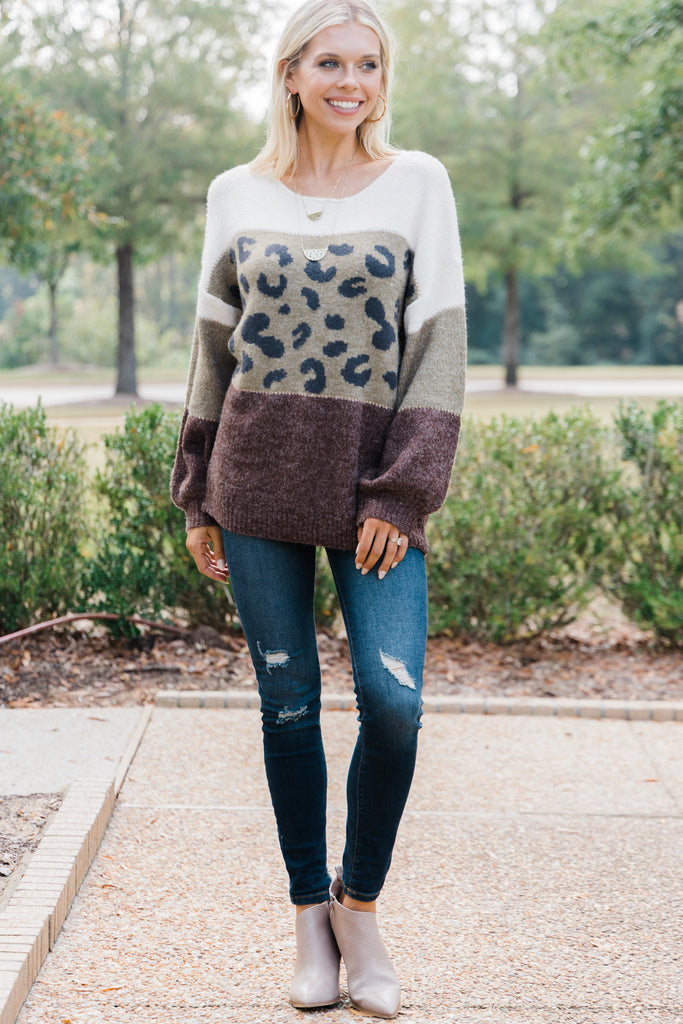 Sassy Olive Green Leopard Sweater - Trendy Women's Sweaters – Shop The Mint