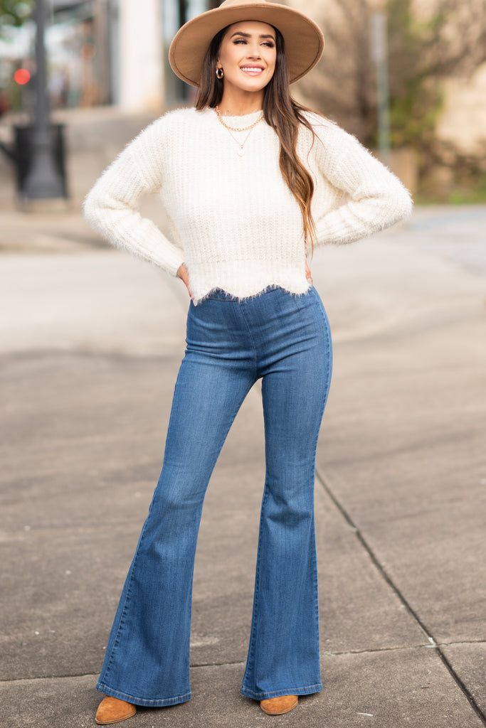 Classy Ivory White Scalloped Sweater - Chic Boutique – Shop The Mint