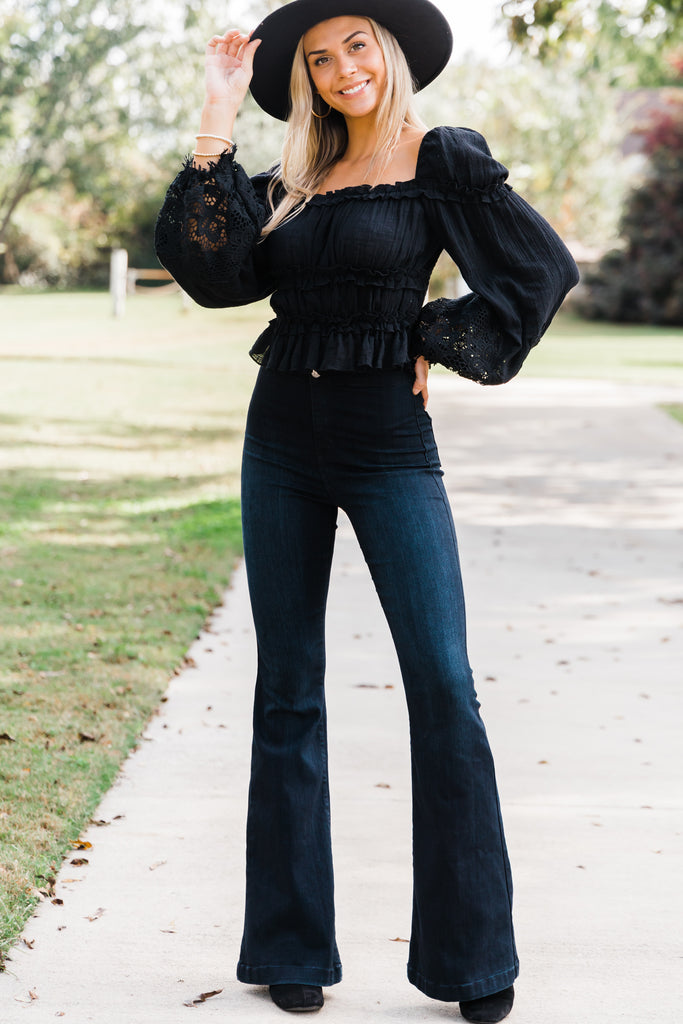 Romantic Black Ruffled Blouse - Feminine Boutique Blouses – Shop The Mint