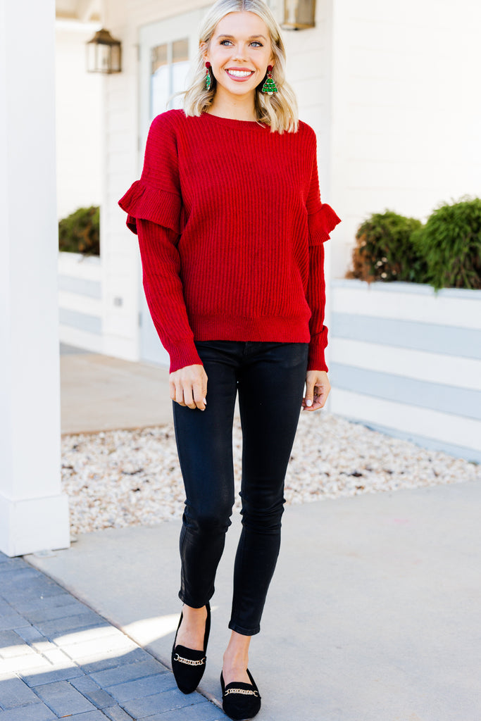 Frilly Burgundy Red Ruffled Sweater - Cute Sweaters – Shop The Mint