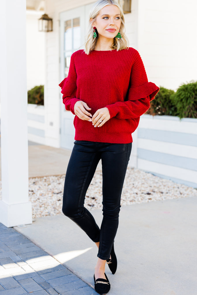 Frilly Burgundy Red Ruffled Sweater - Cute Sweaters – Shop The Mint