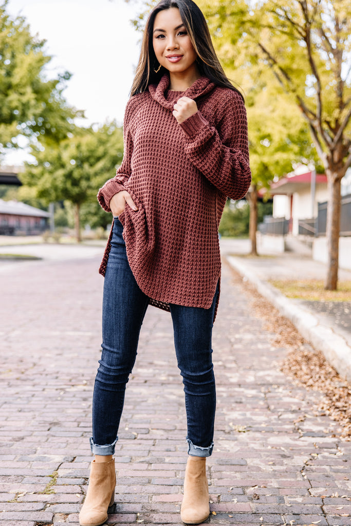 Classic Burgundy Red Waffle Sweater - Cute Women's Sweater – Shop The Mint