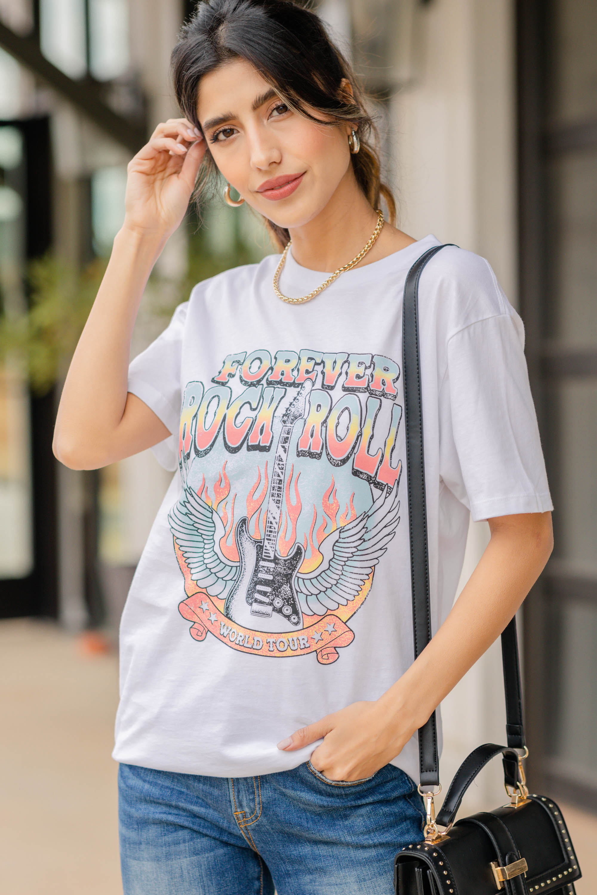 Rock And Roll White Graphic Tee - Women's Graphic Tees – Shop The Mint