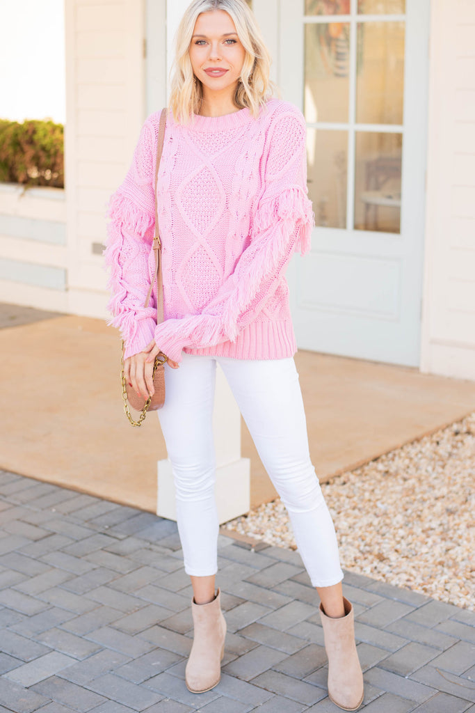Dramatic Pink Fringe Sweater - Trendy Women's Sweaters – Shop The Mint