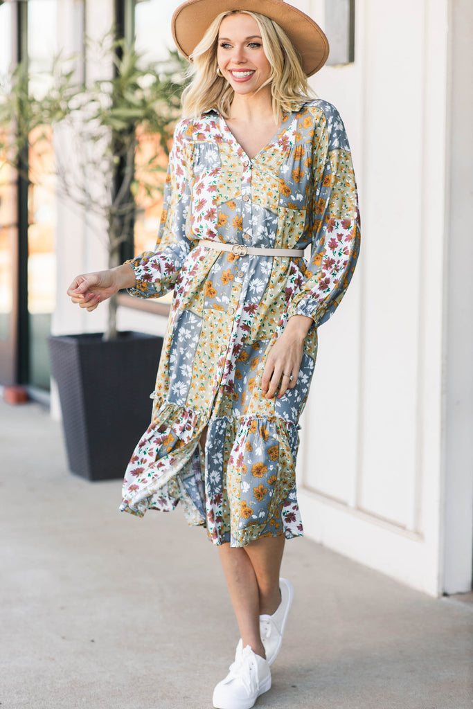 Fabulous Gray Mixed Print Midi Dress - House Dresses – Shop The Mint