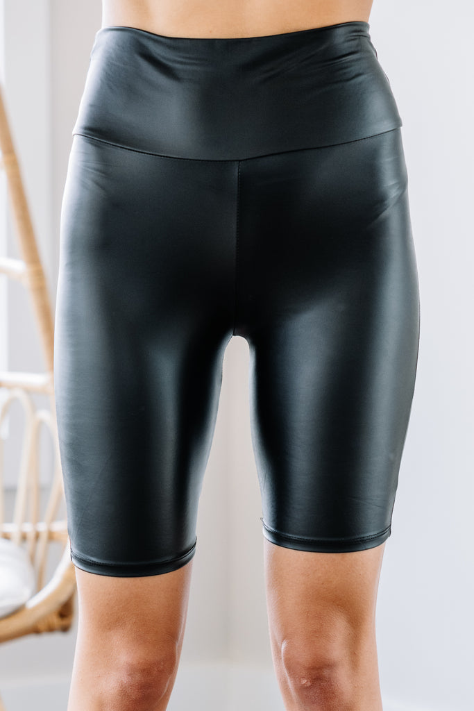 Edgy Black Vegan Leather Biker Shorts - Athleisure Boutique Clothing ...