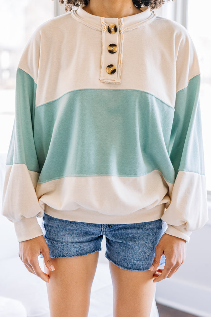 Cute Sage Green Henley Pullover - Casual Pullovers – Shop The Mint
