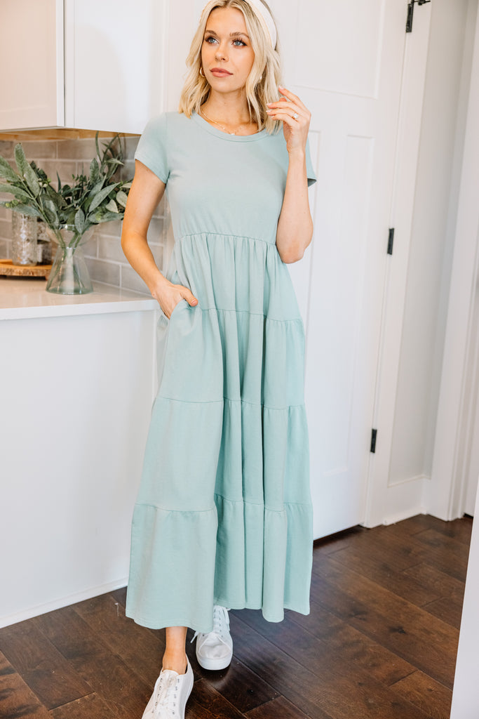 Comfy Sage Green Tiered Midi Dress - Casual Dresses – Shop The Mint