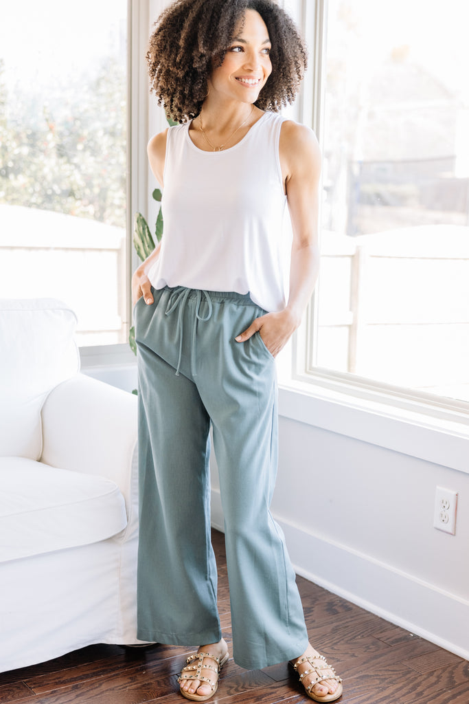 Cute Sage Green Linen Pants - Trendy Pants – Shop The Mint