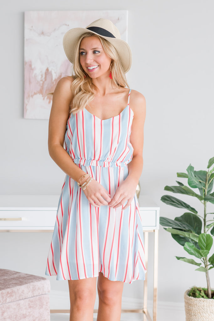 Striped Light Dress, Light Blue-Pink – The Mint Julep Boutique