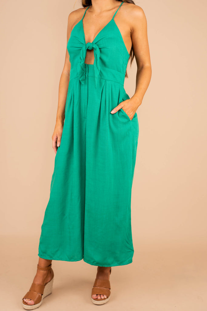 Bold Jade Green Tie Front Jumpsuit - Wide Leg Hem â The Mint Julep Boutique