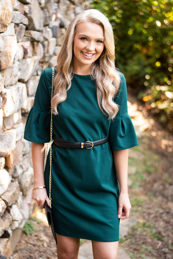 Classic Pure Hunter Green Dress - Peplum Sleeve – Shop The Mint