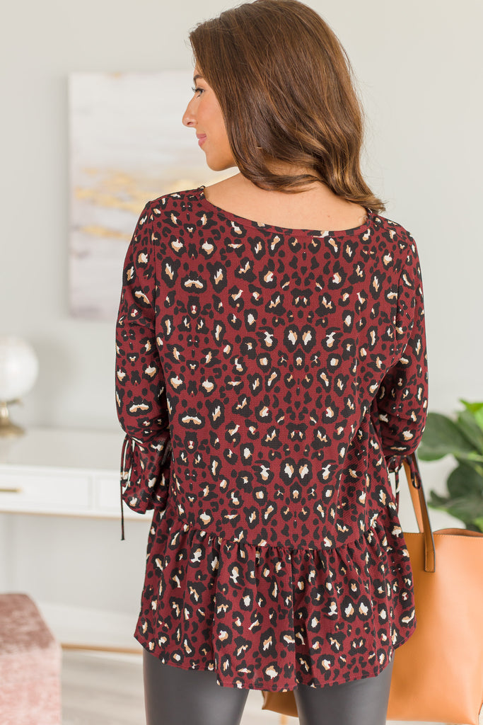 Leopard Ruffled Blouse, Wine – The Mint Julep Boutique