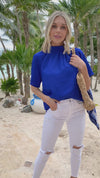 Tell Your Truth Royal Blue Mock Neck Blouse