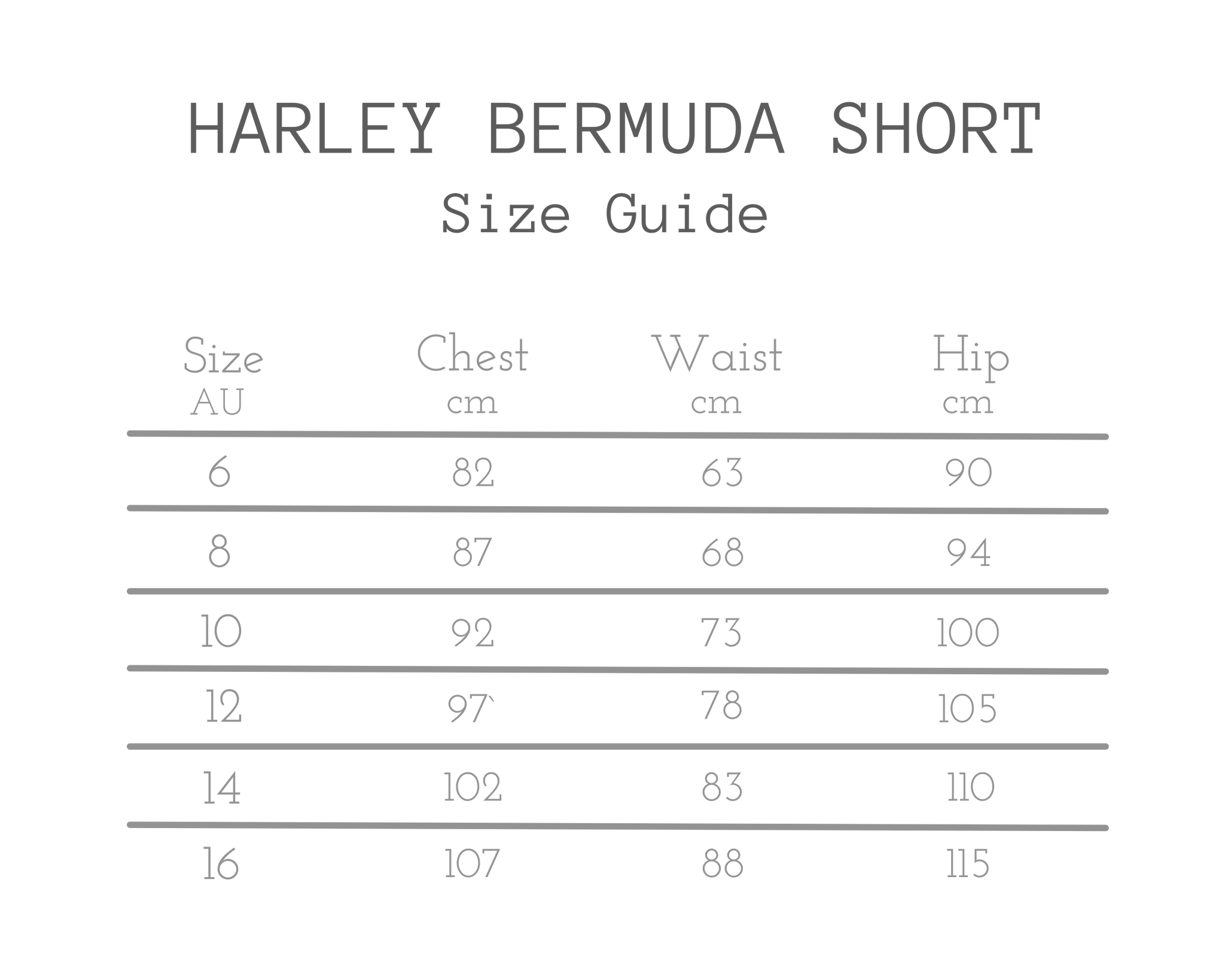 All About Eve Harley Bermuda Short Size Guide