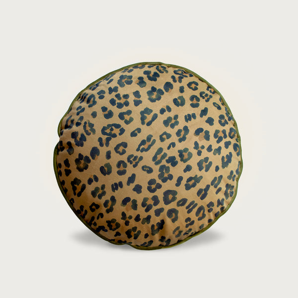 Round Macaron Gold Leopard + Lime Velvet Cushion