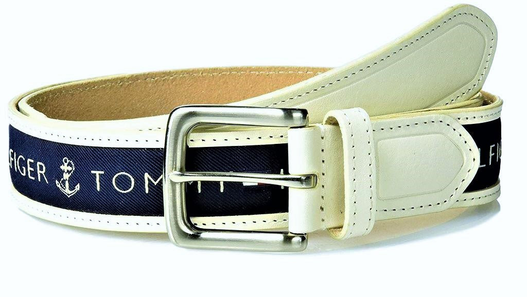 stil meten Kosten Tommy Hilfiger Men's 35MM Wide Ribbon Inlay Fashion Leather Belt Cream