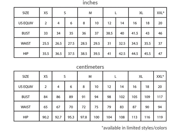 fair indigo womens size chart