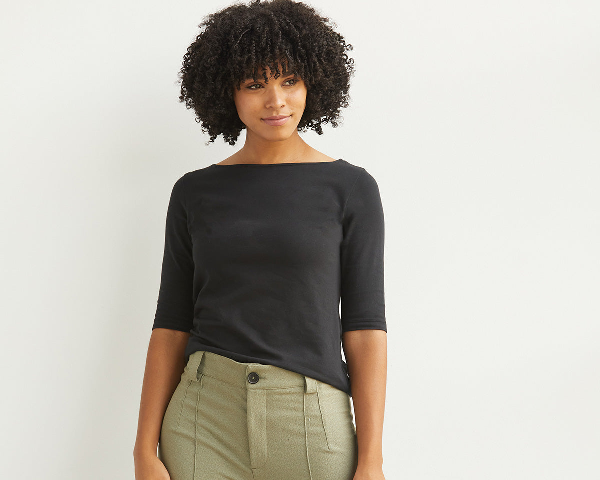 womens organic cotton elbow sleeve tops and tees