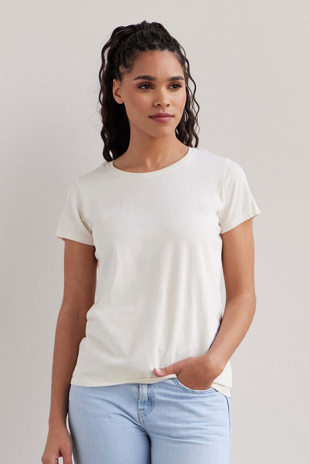 Women\'s 100% Cotton Relaxed Long Neck Indigo | Sleeve Crew Fair T-Shirt