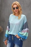 Women's Apricot Striped Color Block Long Sleeve Top