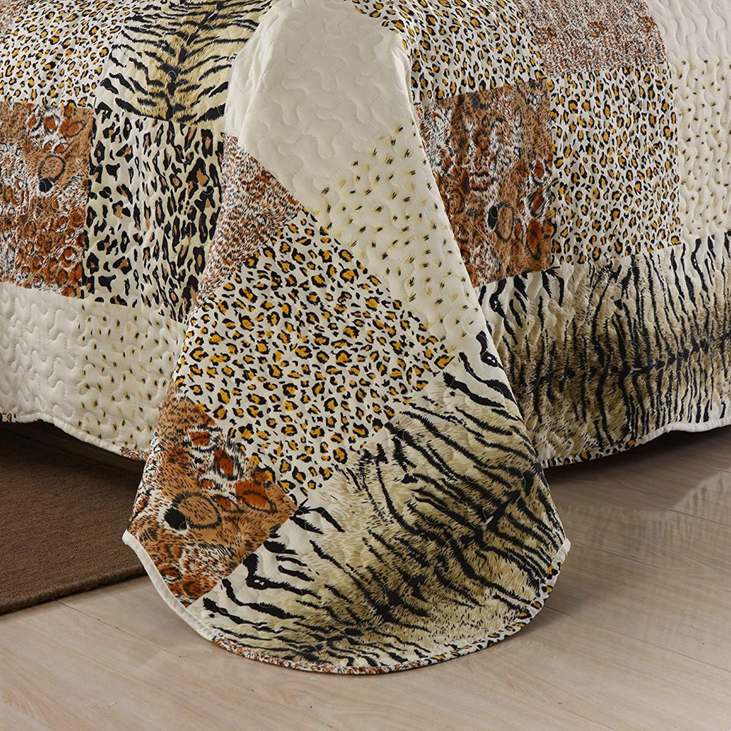 MarCielo 3 Piece Quilted Bedspread Leopard Print Quilt Set Bedding Thr