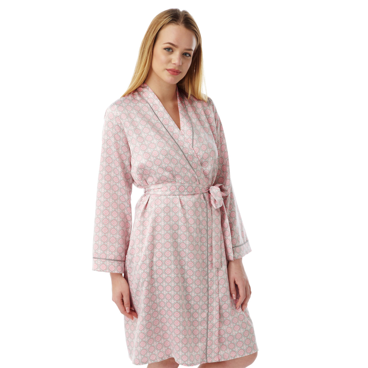 Pink Sexy Satin Bathrobe Wrap Kimono Dressing Gown Robe PLUS SIZE ...