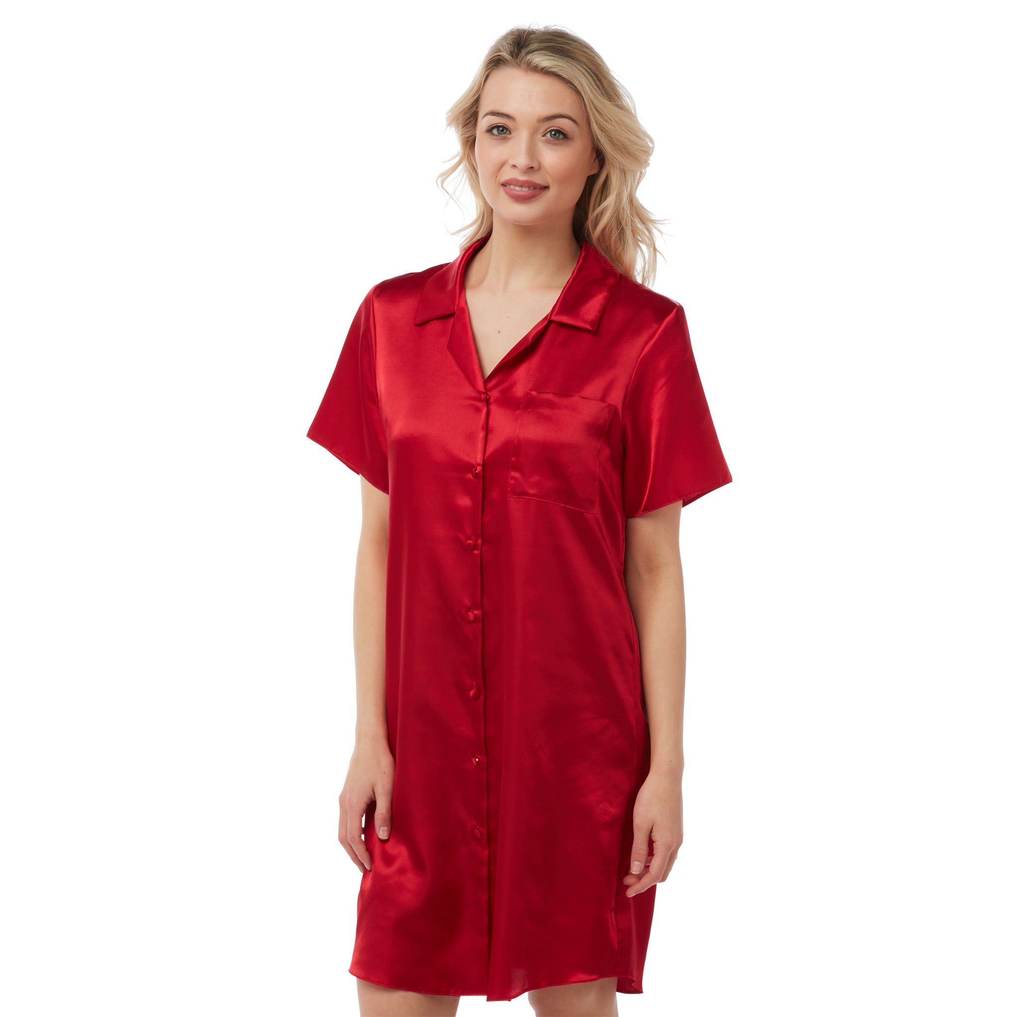 Plain Red Satin Nightshirt Short Sleeve Knee Length PLUS SIZE – Just ...