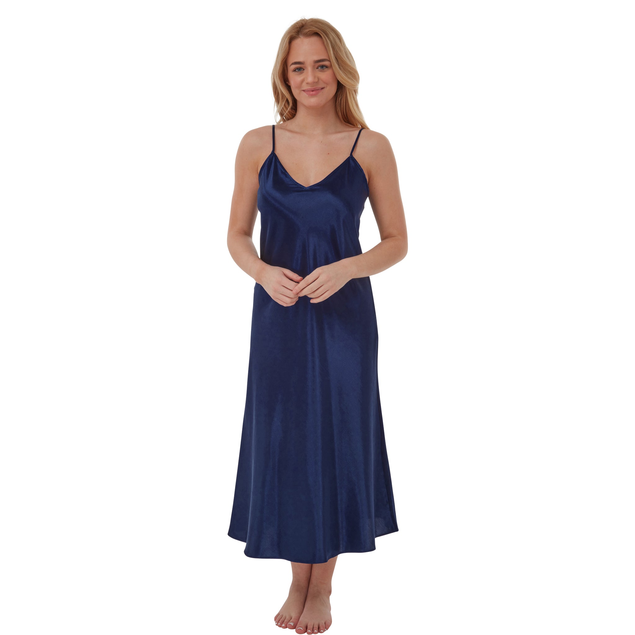 Long Full Length Navy Satin Chemise Nightdress PLUS SIZE – Just For You ...