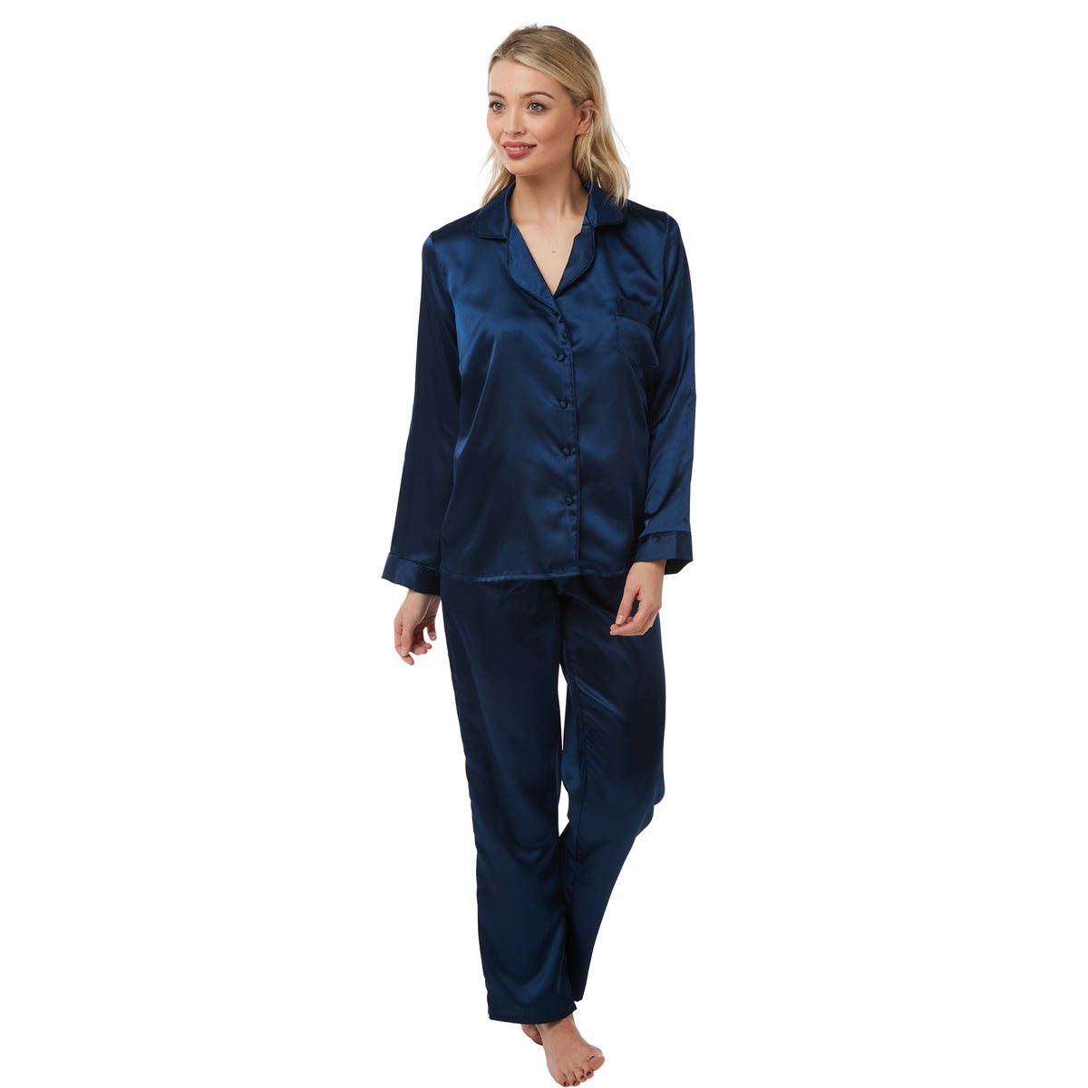 Sexy Satin Plain Navy Blue Pyjamas PJs Set – Just For You Boutique®