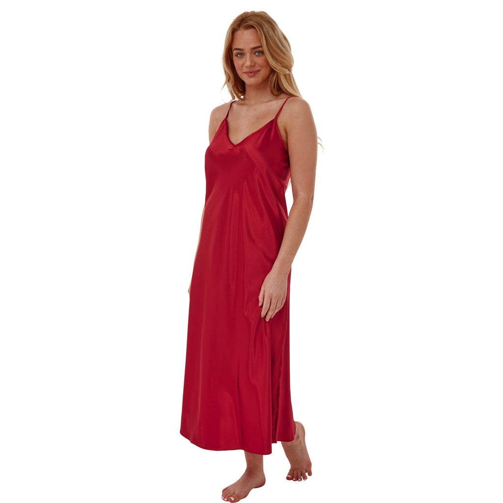 Long Full Length Red Satin Chemise Nightdress PLUS SIZE – Just For You ...