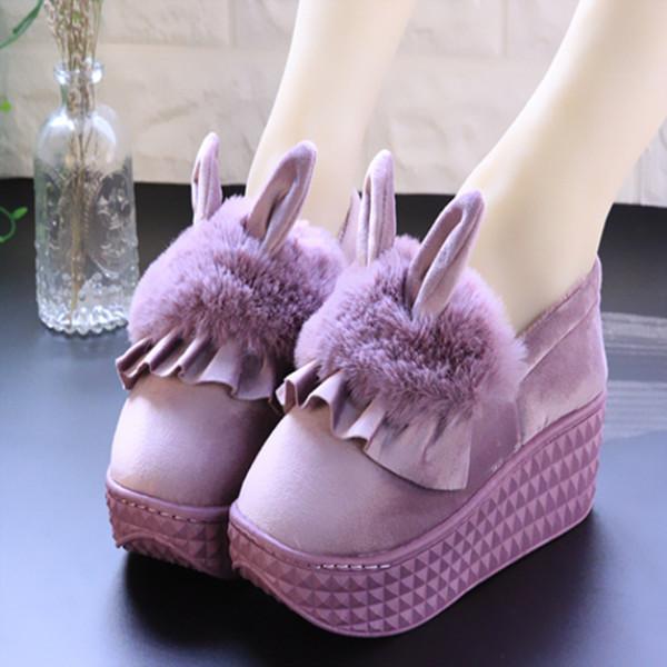 Winter Bedroom Cute Rabbit High Heel Cotton Slippers