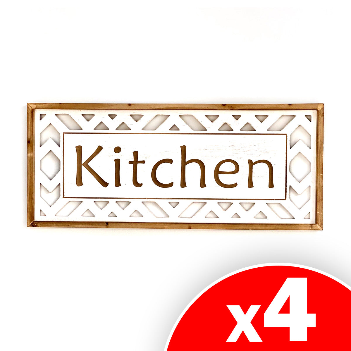Image of Wood Wall Art with Cutout and "Kitchen" Carved Writing, 4 Pack