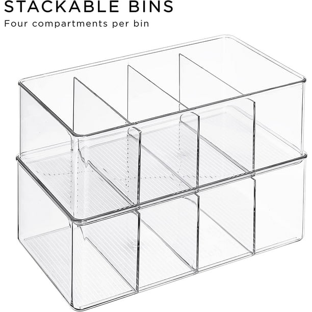 Image of Clear Plastic Storage Bins with Dividers - Stackable Organizer Set (2-Pack)