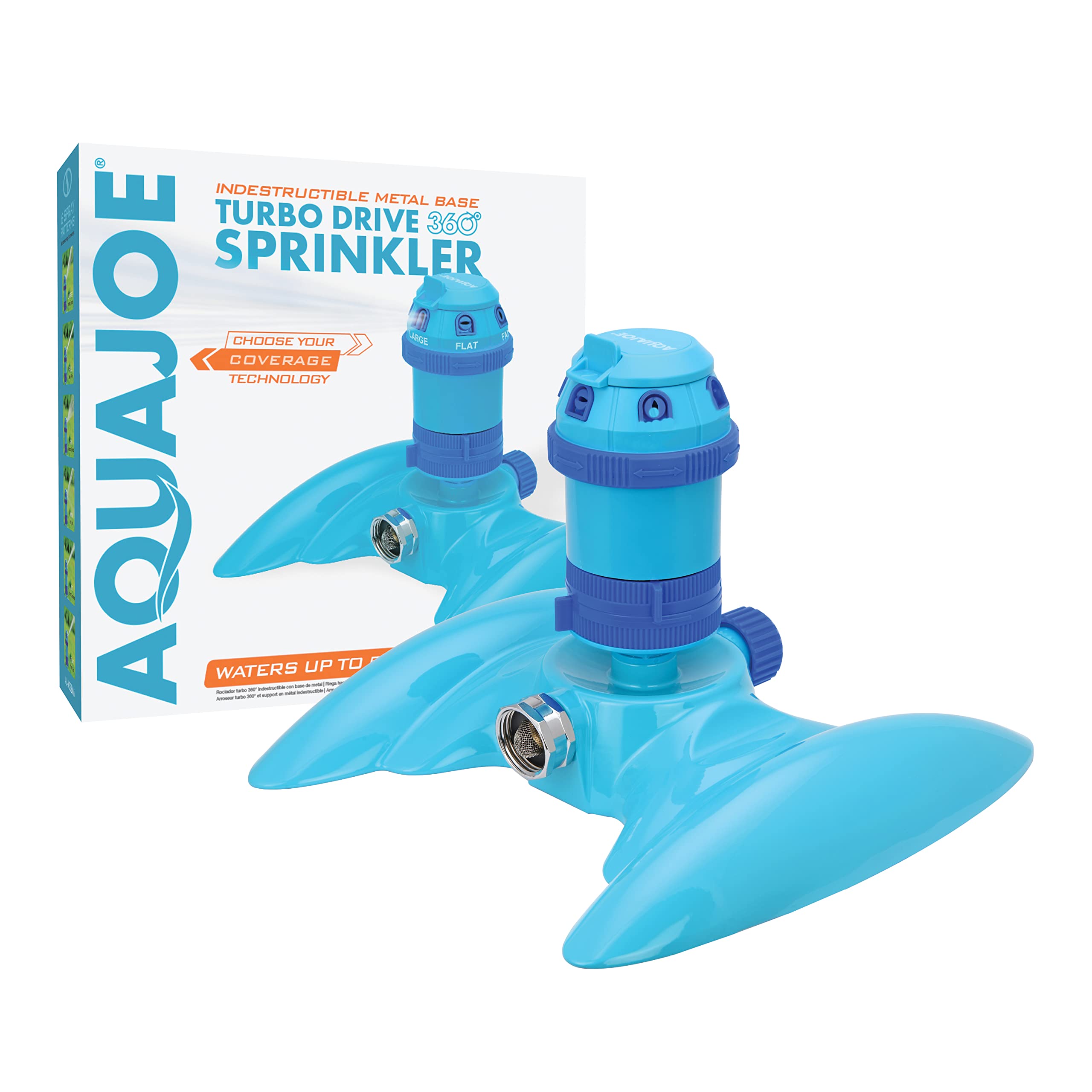 Aqua Joe AJ-MSSBM6 6-Pattern Turbo Drive 360 Degree Sprinkler, Customizable Coverage, 6 Spray Patterns