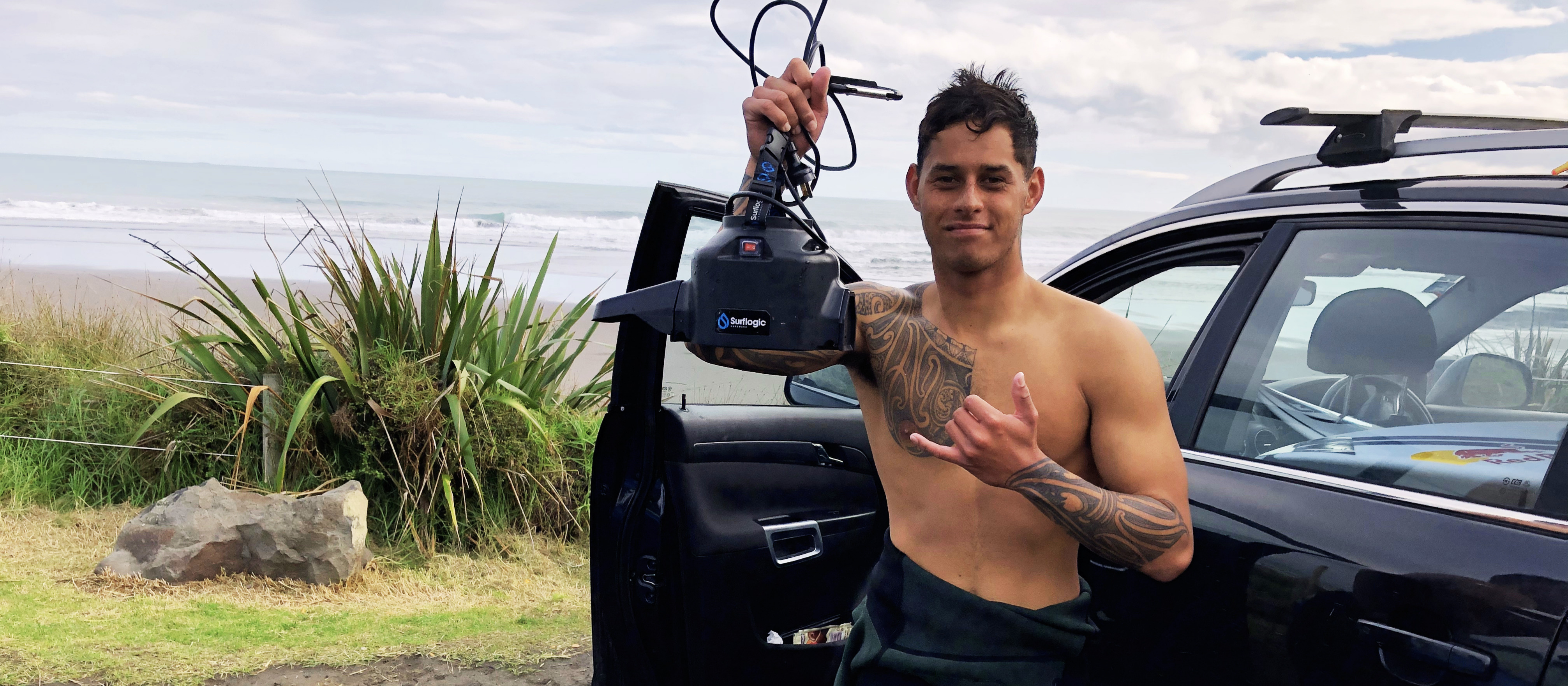 Kehu Butler Maori Surfer From Ateoroa Using Surflogic Hardware in New Zealand