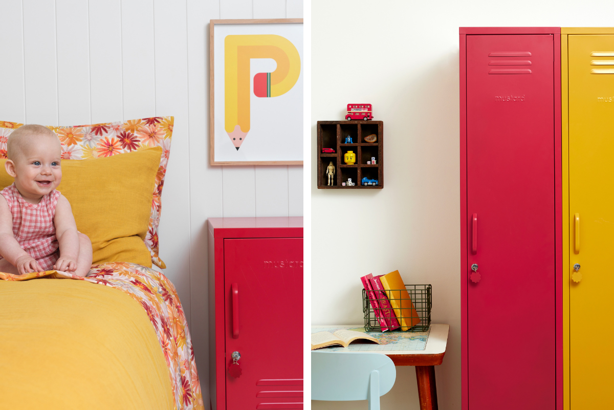 Mustard Made lockers Poppy red + Mustard yellow primary colour inspo