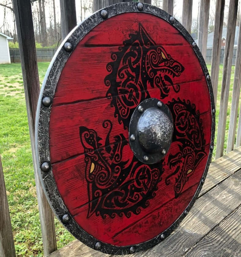Fenrir Red Wolf Authentic Battle-worn Viking Shield | Viking-Store™