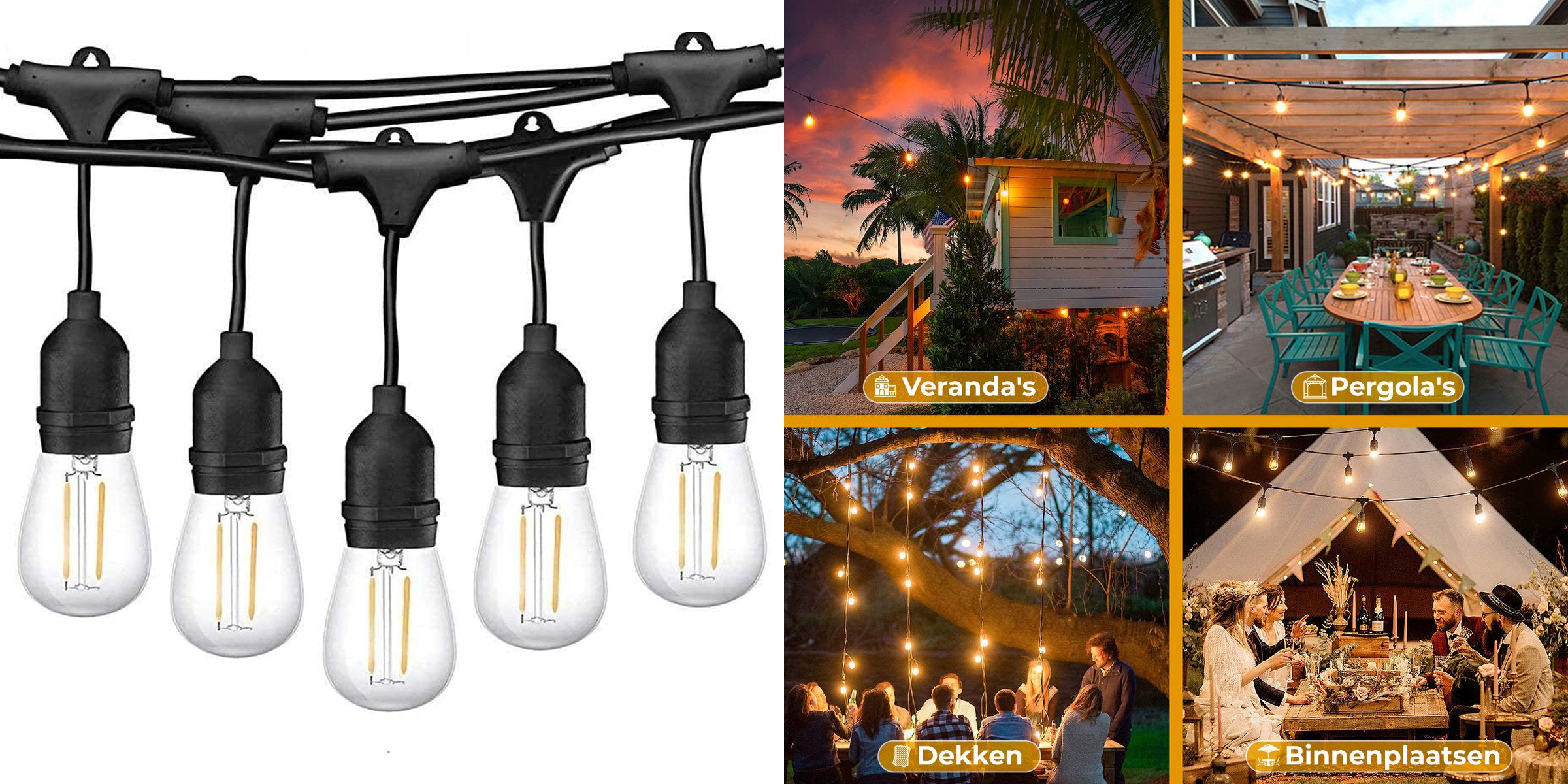 Homèlle Lichtsnoer - 15 LED - 15 meter - Warm-wit - Tuinverlichting - Kerstverlichting - Buitenverlichting - Lichtslinger - Lampjes slinger - Transparant